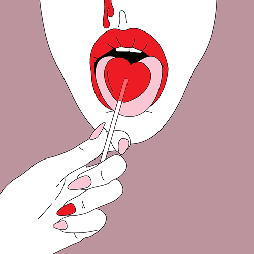 illustration woman licking lollypop